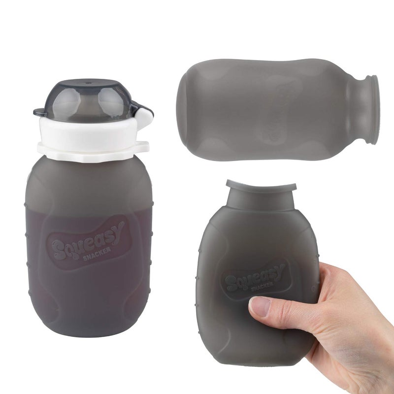 Squeasy Snacker Grey 6 oz Squeasy Snacker Spill Proof Silicone Reusable Food Pouch - for Both Soft Foods and Liquids - Water, Apple Sauce, Yogurt, Smoothies, Baby Food - Dishwasher Safe - Image 2